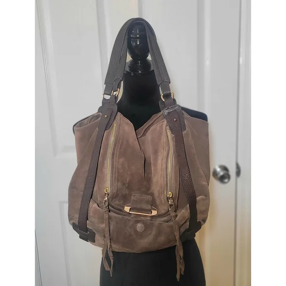 Kooba Jonnie Brown Suede Leather Handbag Purse - Picture 1 of 7